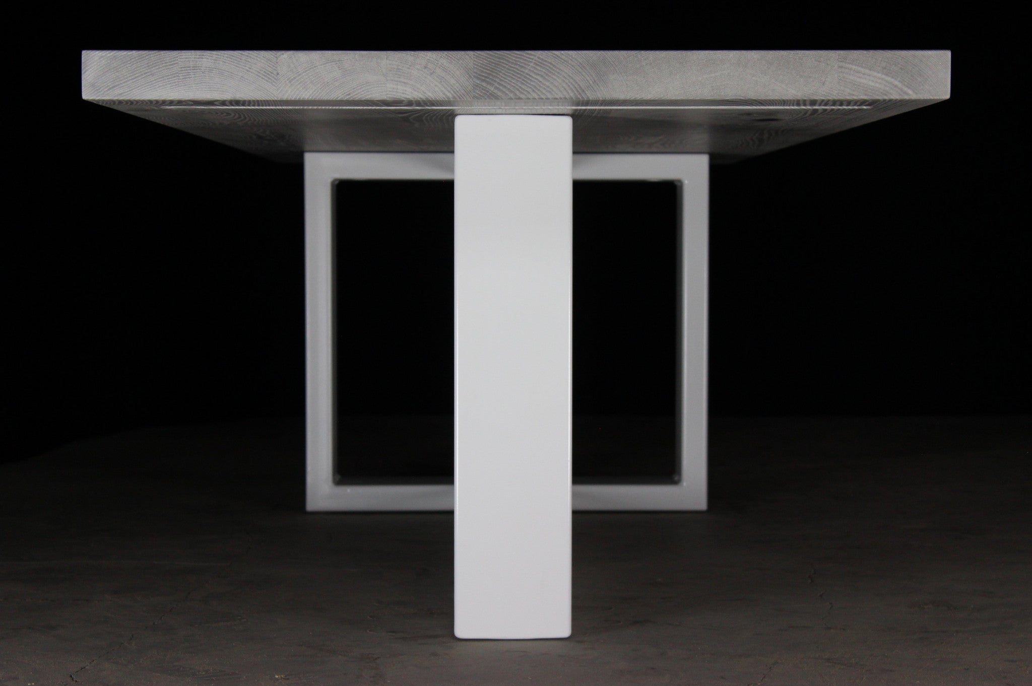 concord dining table | dusted ash* wood finish with gloss white steel