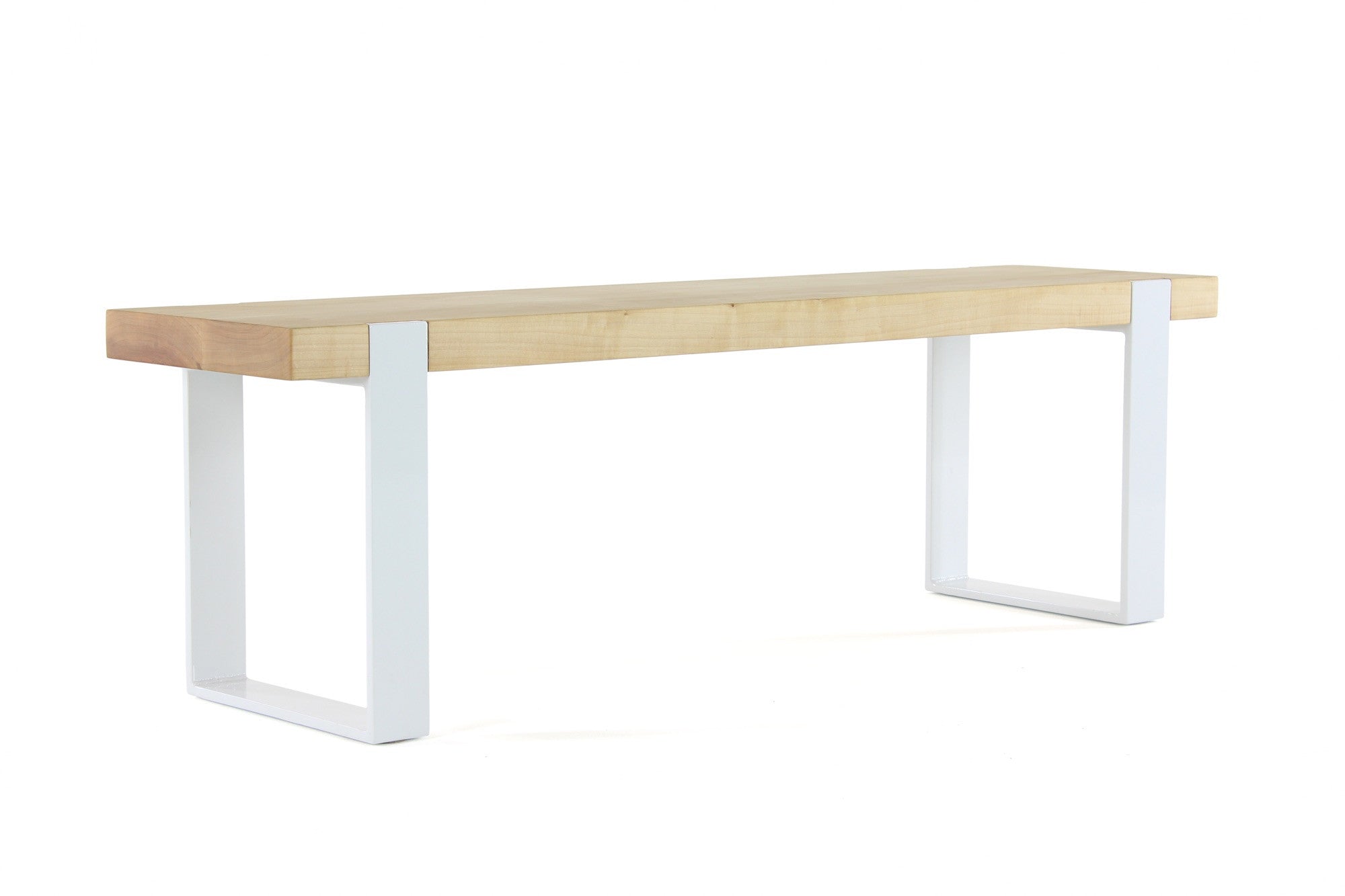 original bench | natural maple wood finish with gloss white steel