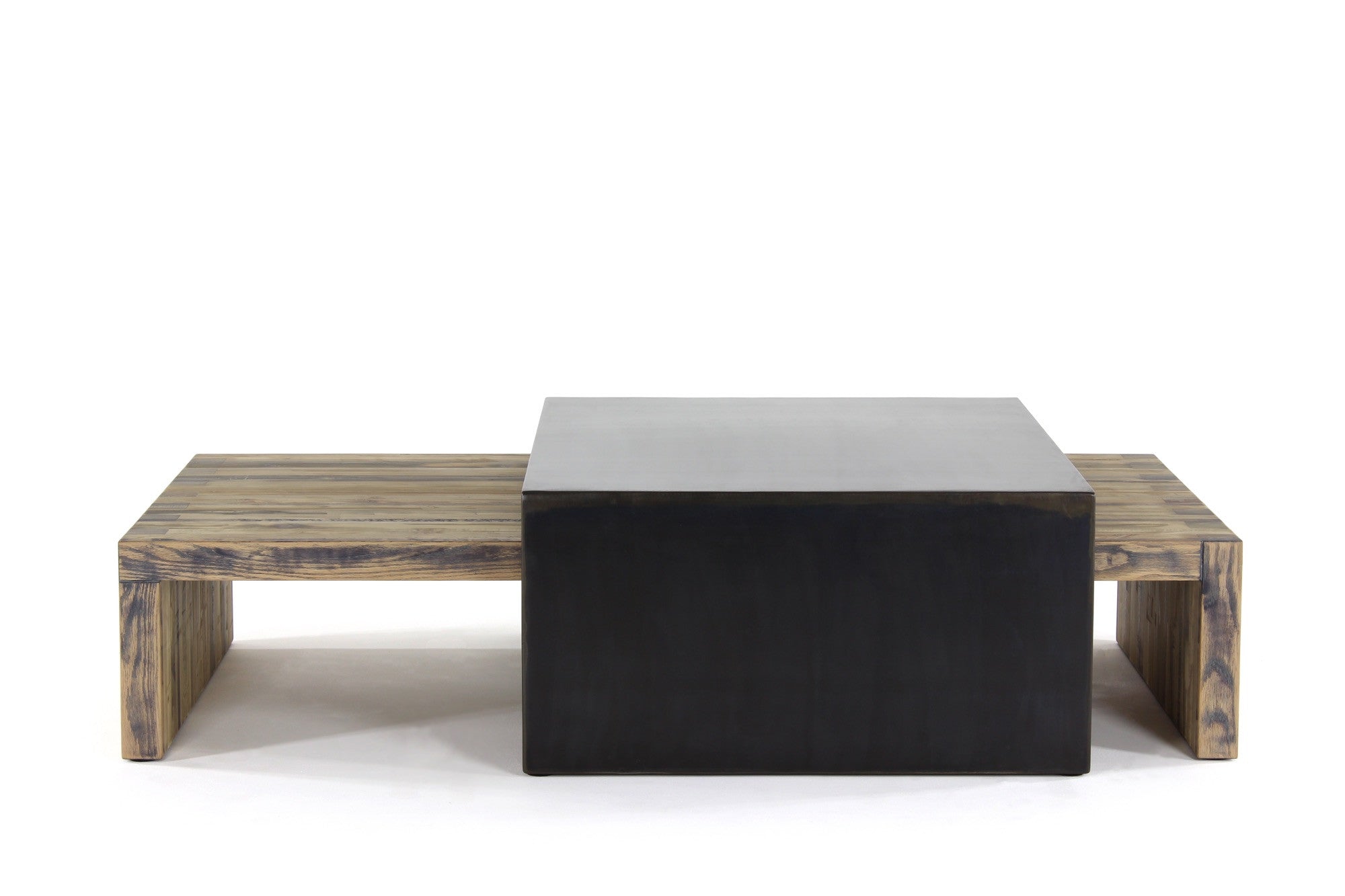 bento coffee table (large set) | aged wood with waxed steel