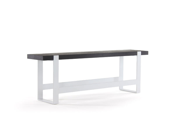 original counter bench | volcanic ash wood finish with gloss white steel