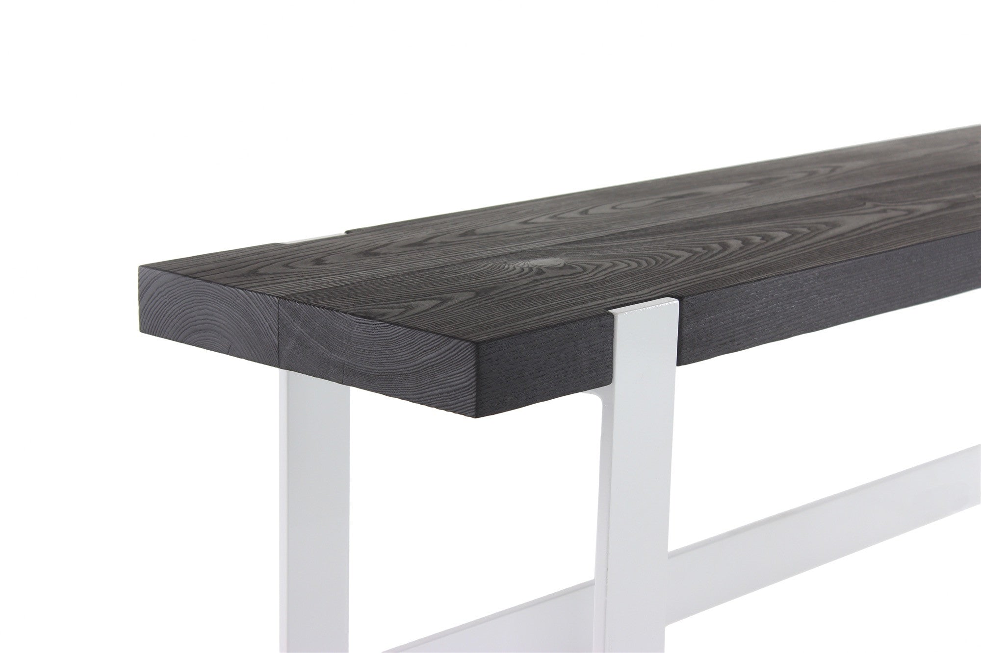 original counter bench | volcanic ash wood finish with gloss white steel
