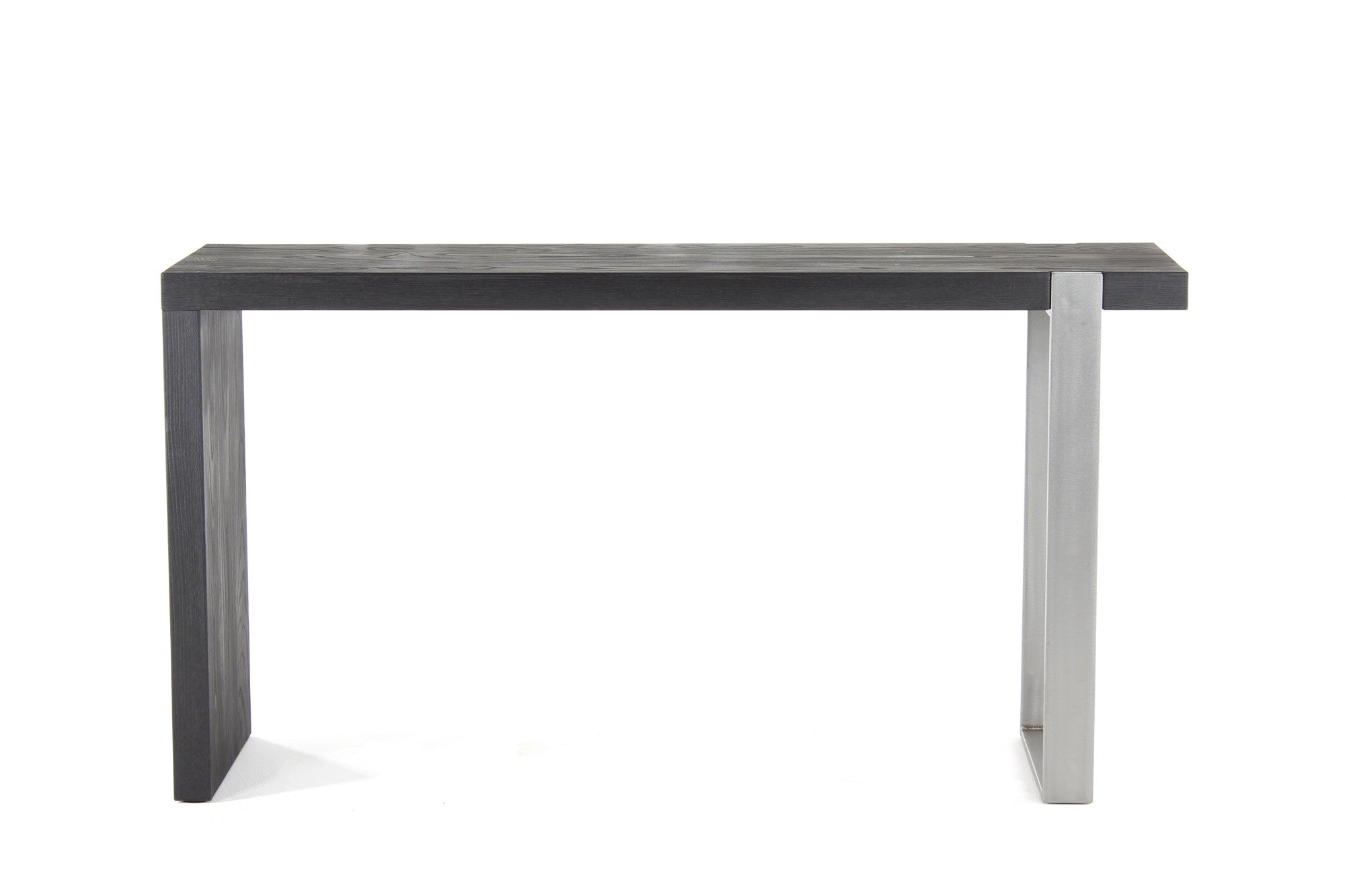 5' entry table | volcanic ash wood finish with stainless steel
