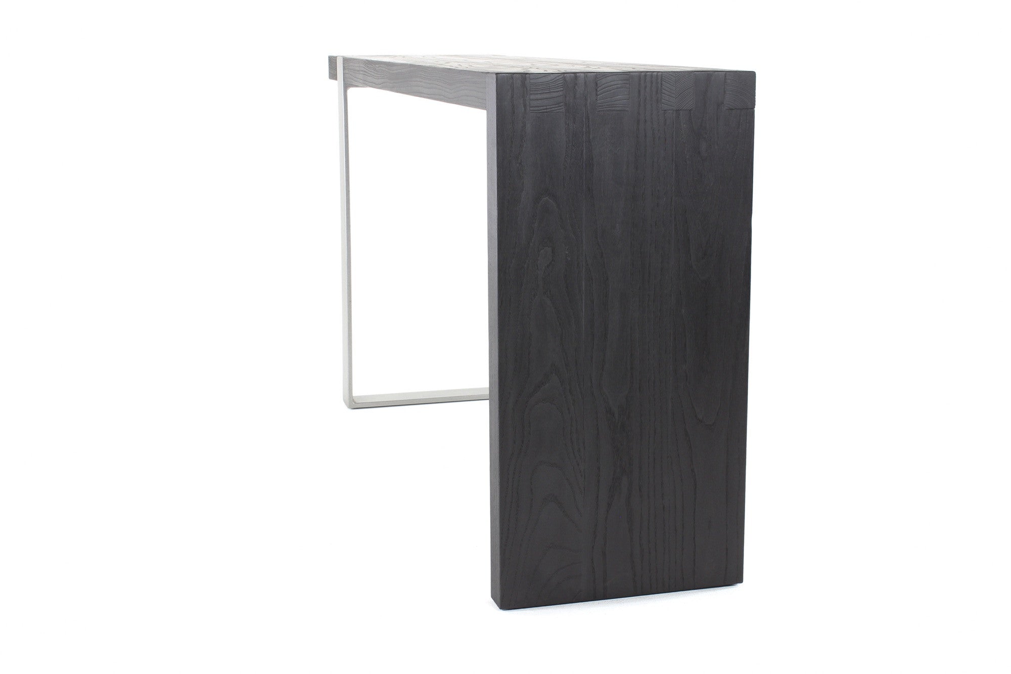 5' entry table | volcanic ash wood finish with stainless steel