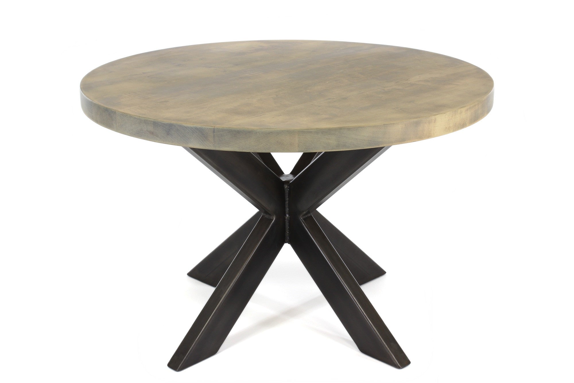 jak dining table | worn maple wood finish with waxed steel