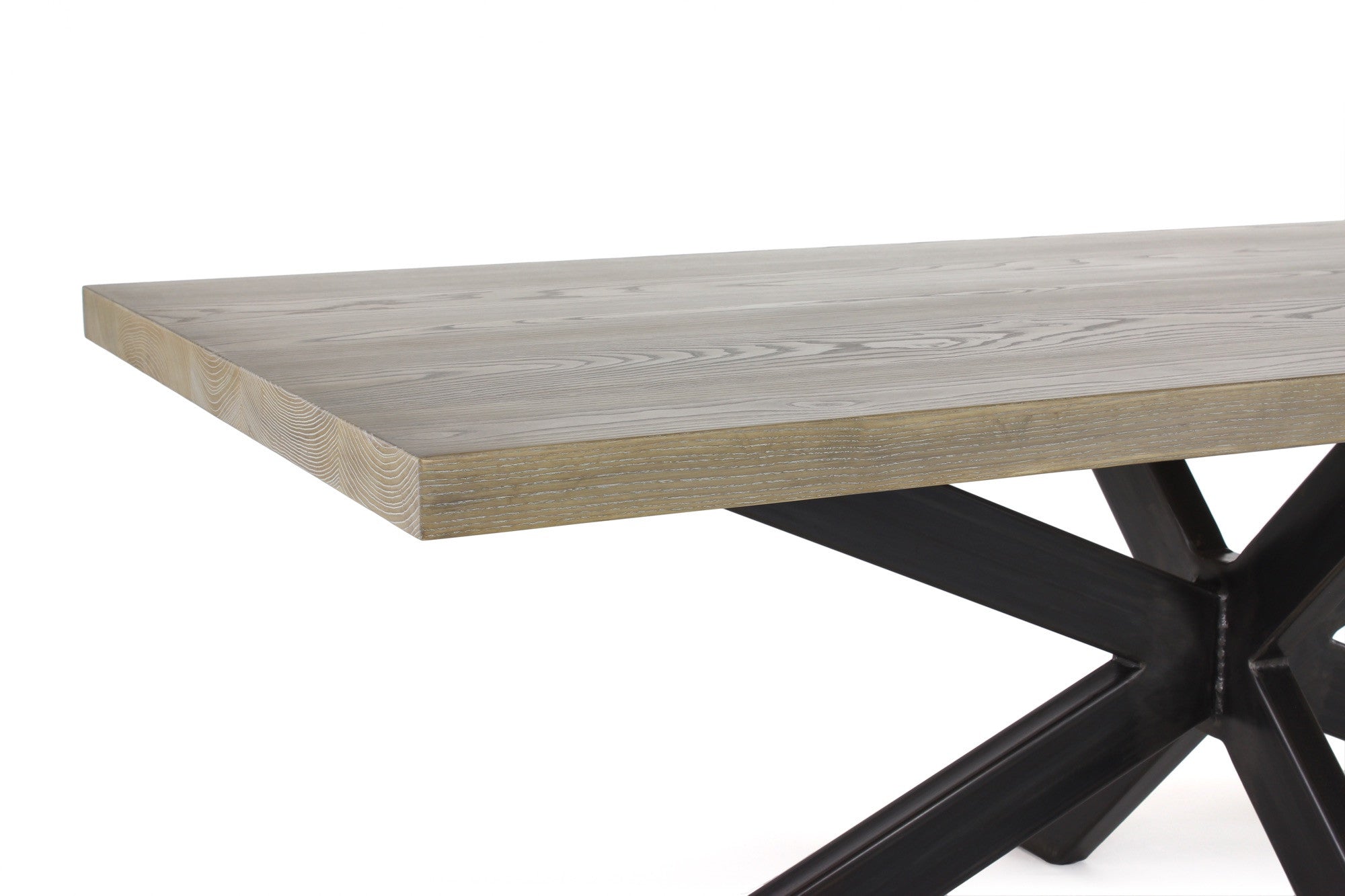 6' long jak dining table | cerused ash wood finish with waxed steel