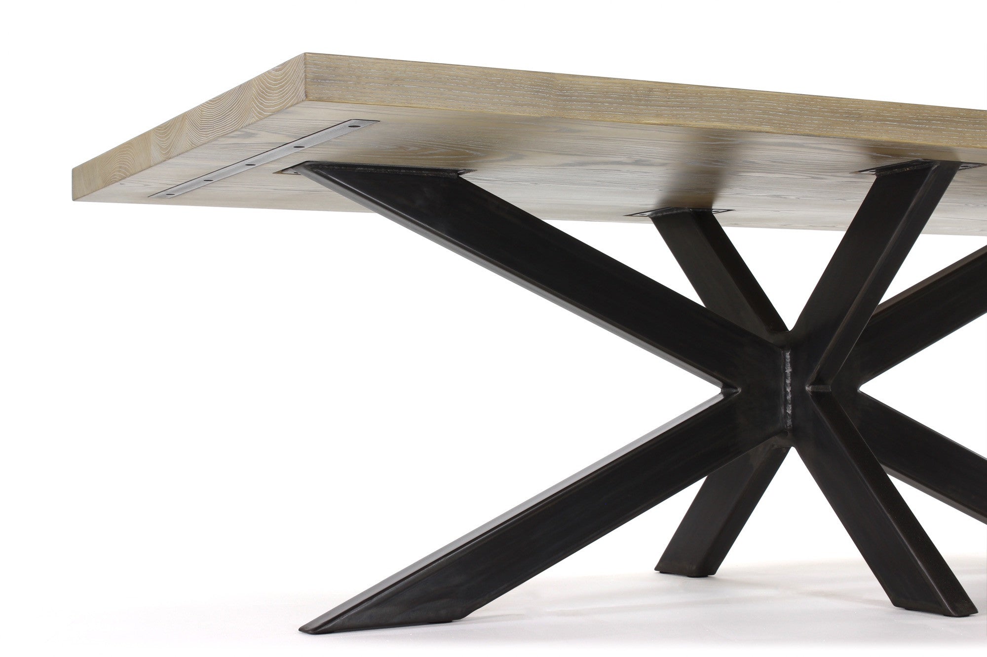 6' long jak dining table | cerused ash wood finish with waxed steel