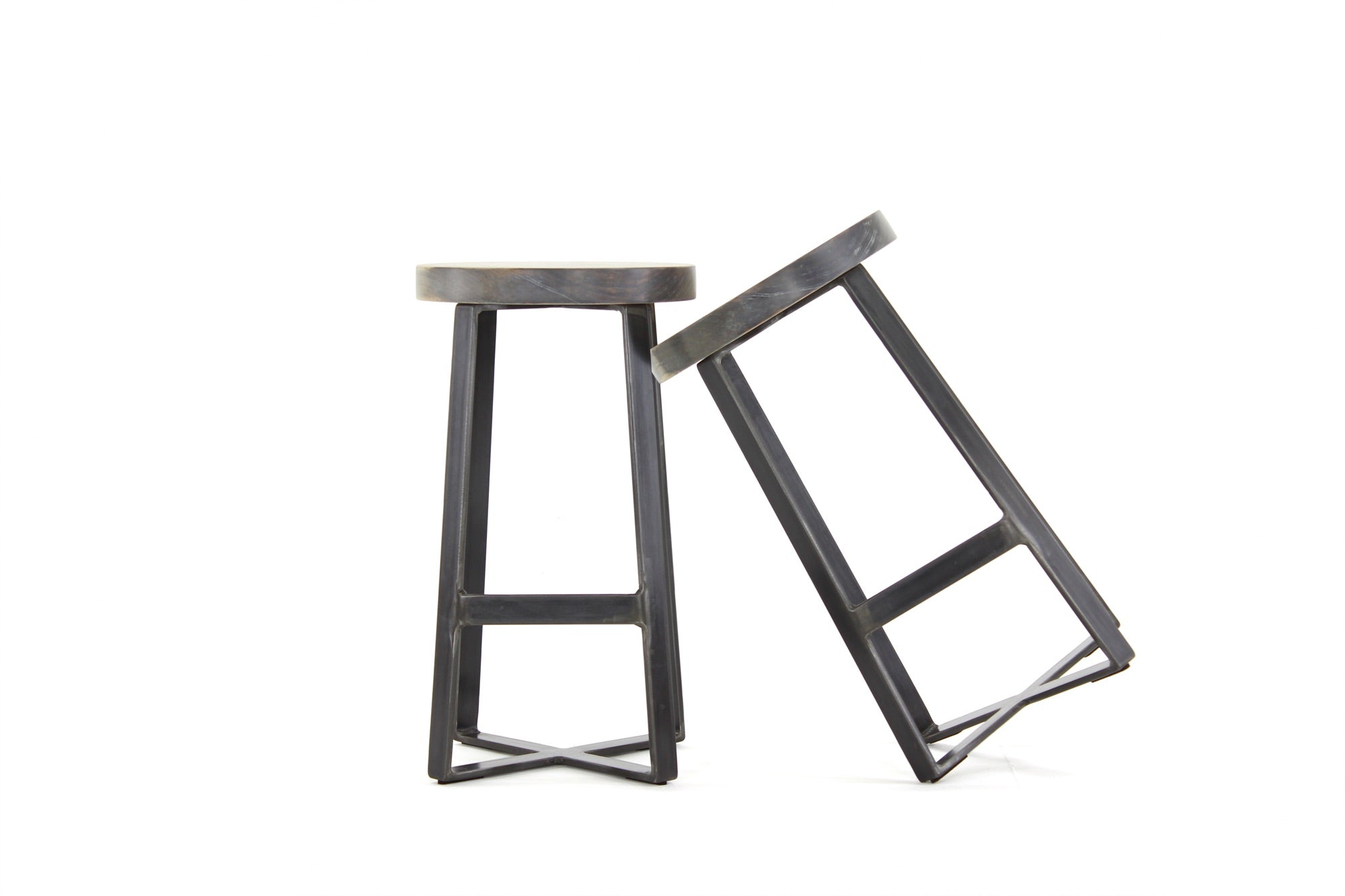 the molly bar stool | worn maple wood finish with waxed steel