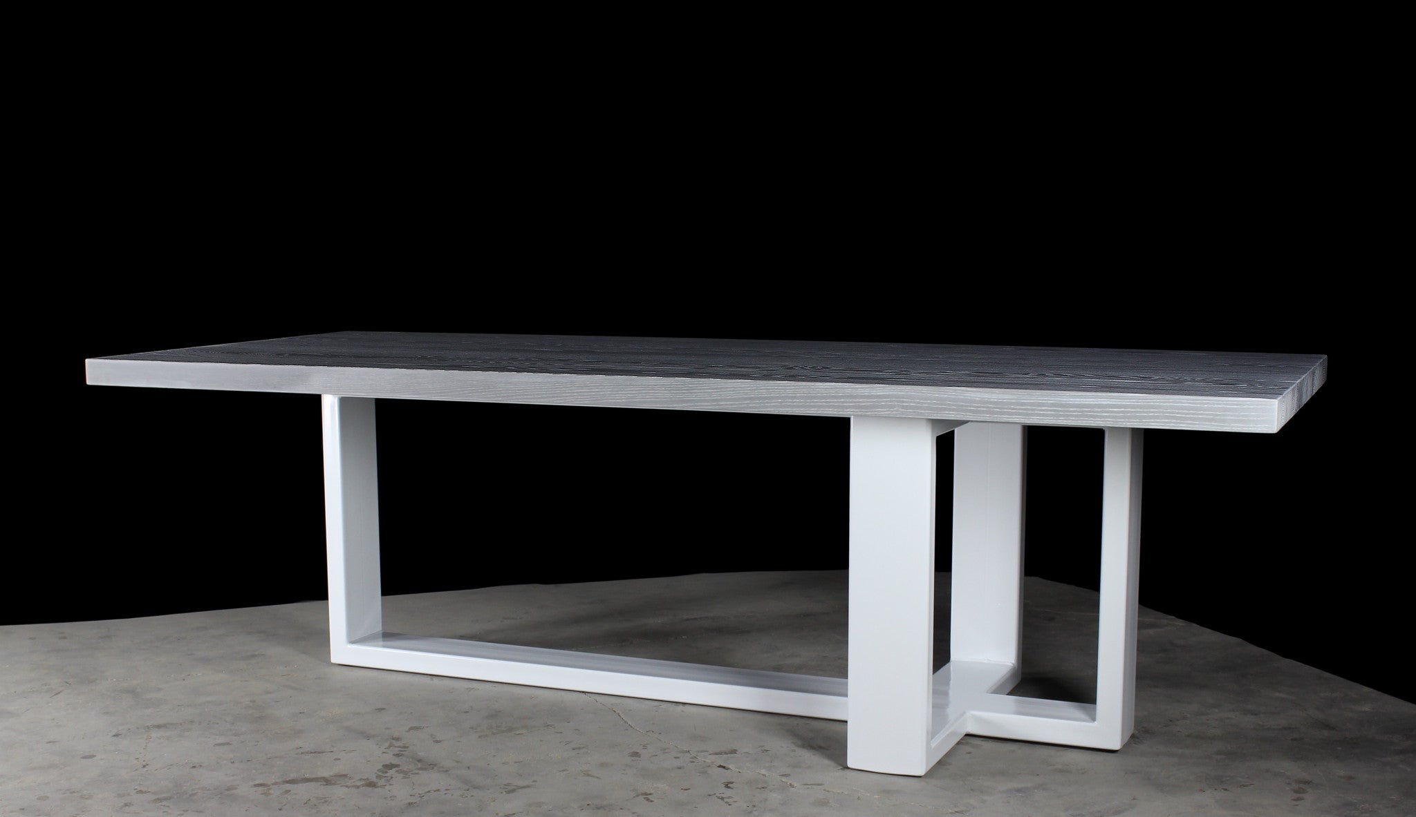 concord dining table | dusted ash* wood finish with gloss white steel