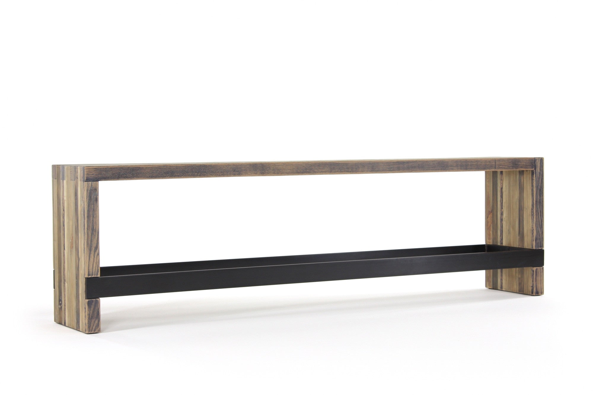 bento counter bench | aged wood finish with waxed steel
