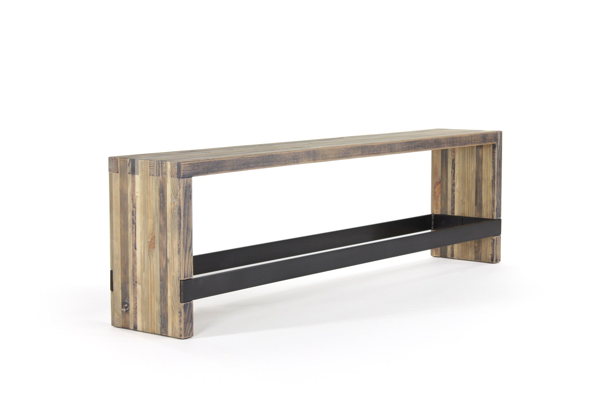 bento bar bench | aged wood finish with waxed steel