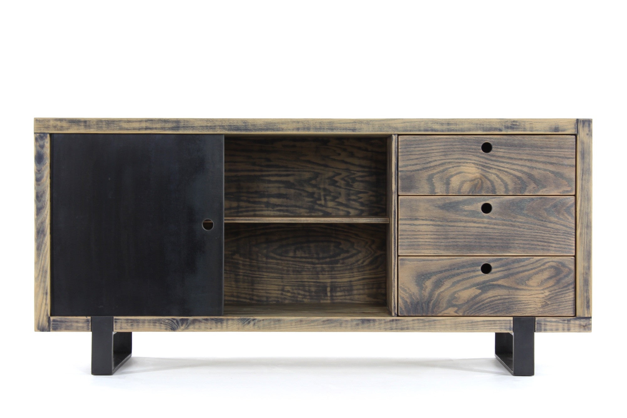 the cupboard | aged wood finish with waxed steel