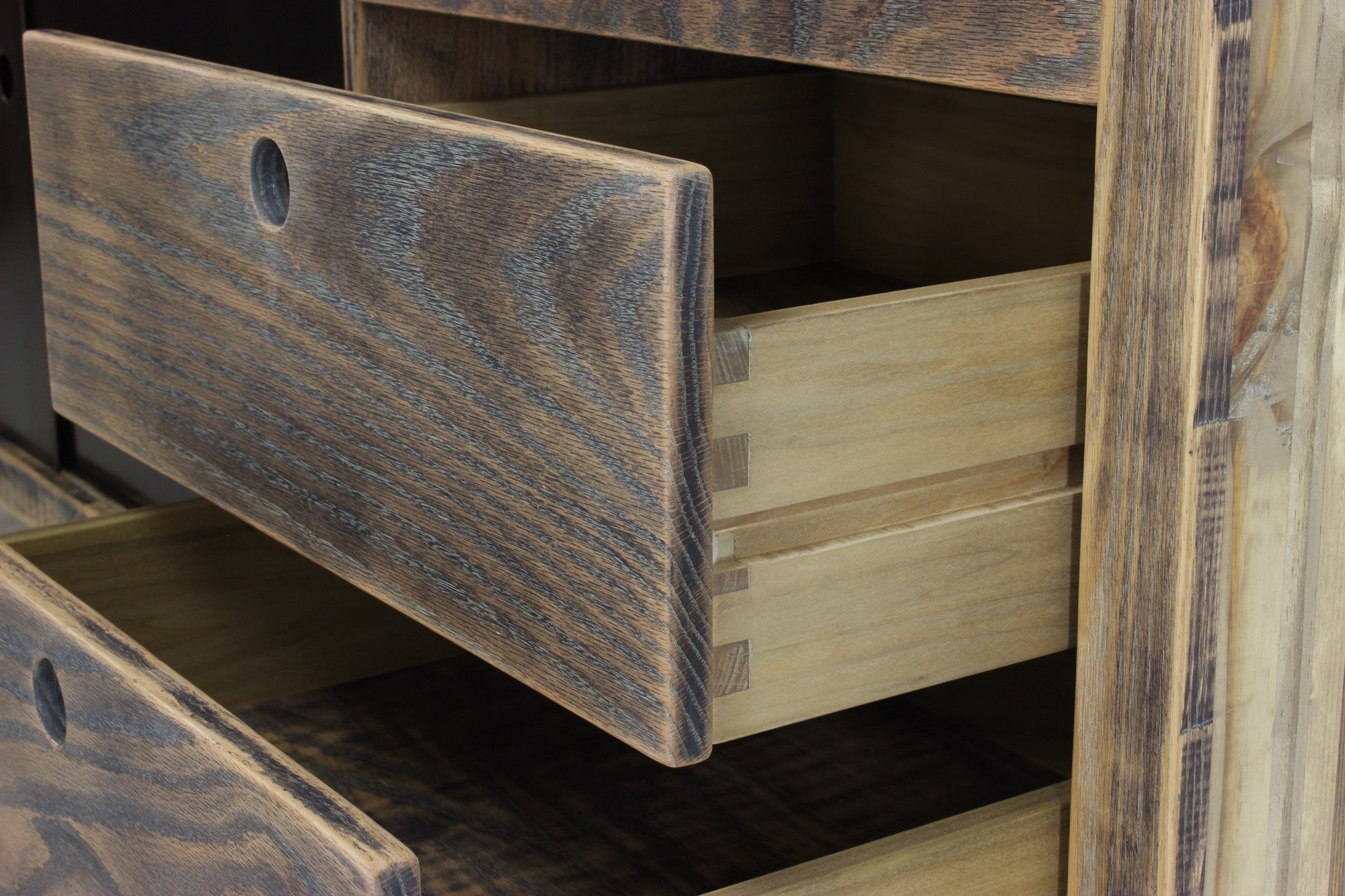 the cupboard | aged wood finish with waxed steel