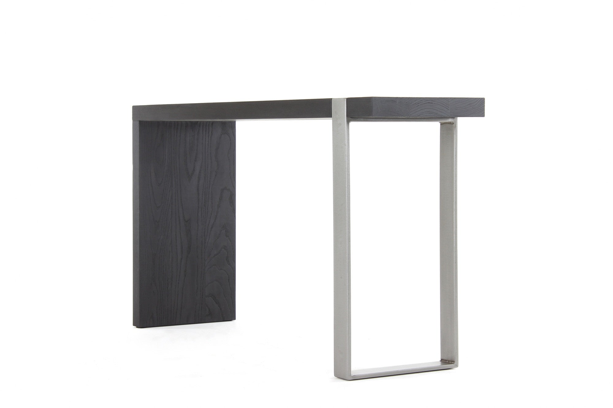 5' entry table | volcanic ash wood finish with stainless steel