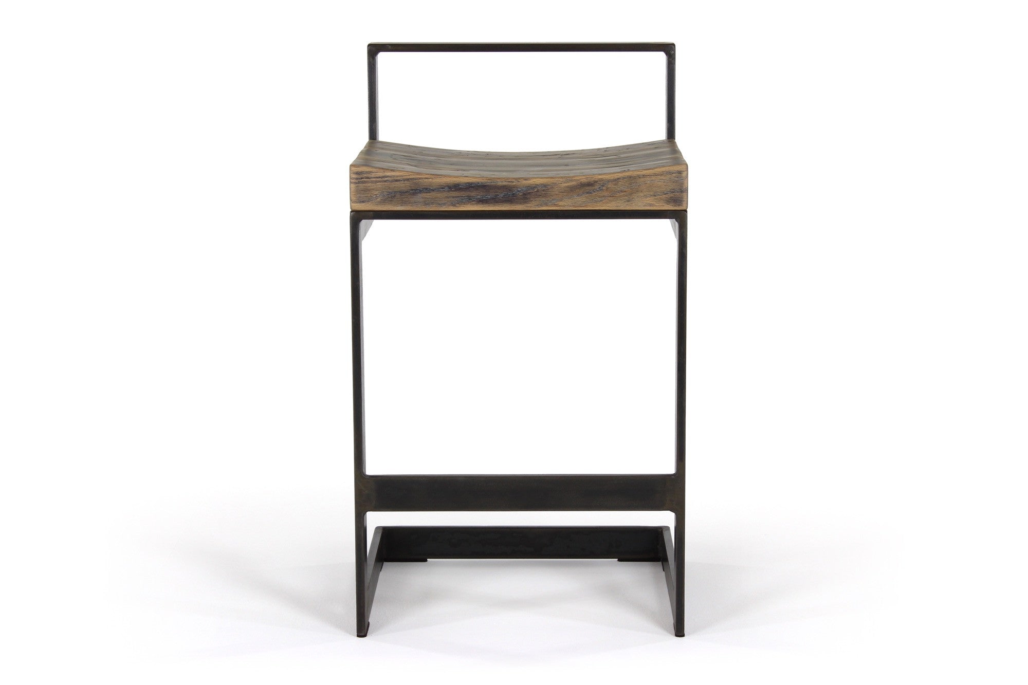 the highline counter stool | aged multi-species wood finish with waxed steel