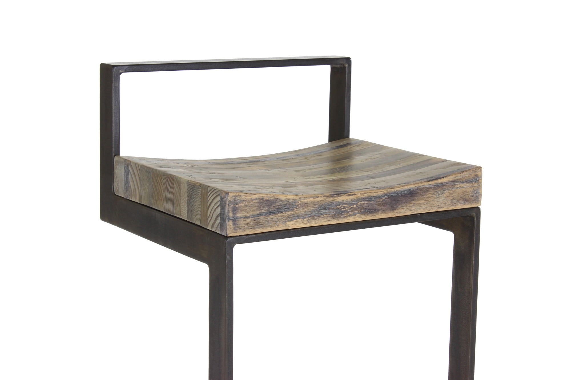 the highline bar stool | aged multi-species wood finish with waxed steel