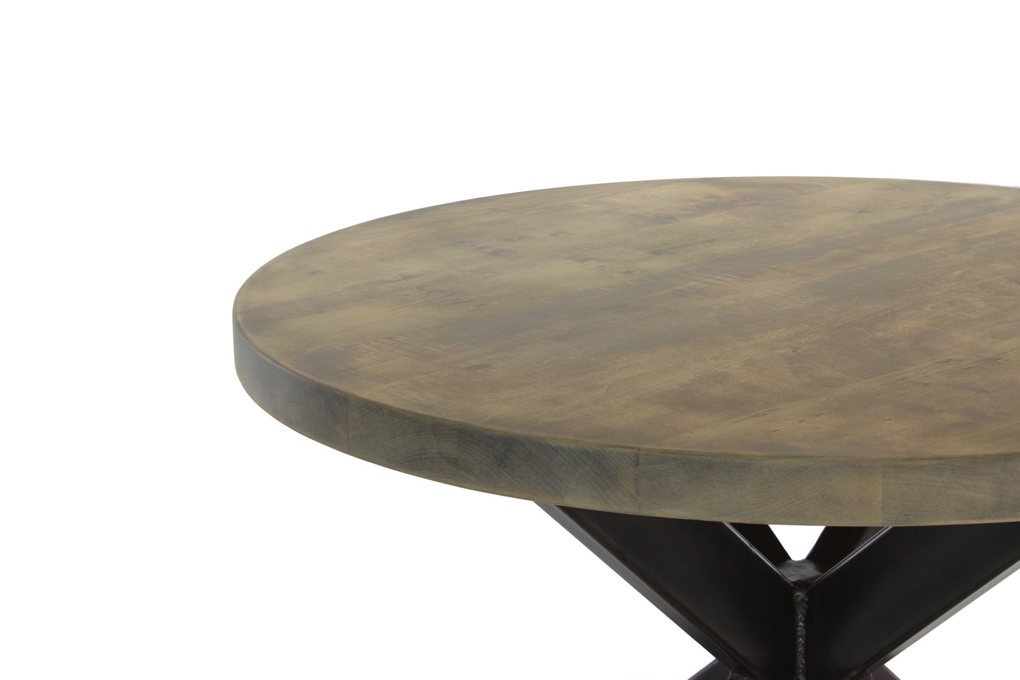 jak dining table | worn maple wood finish with waxed steel