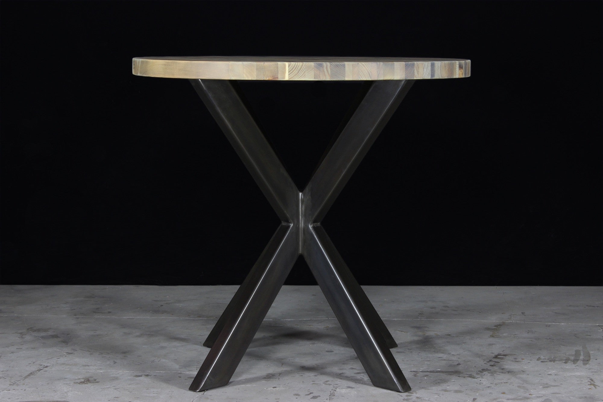 jak bar table | aged wood | darkened steel